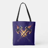 Tote Bag Crossed Fantasy Axes with Fiery Energy – Powerful  (Dos)