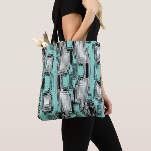 Tote Bag Crossed pixelated lines forming abstract squares (De près)