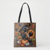 Tote Bag Crow Whimsical avec Citrouilles et tournesols (Devant)