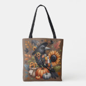 Tote Bag Crow Whimsical avec Citrouilles et tournesols (Dos)