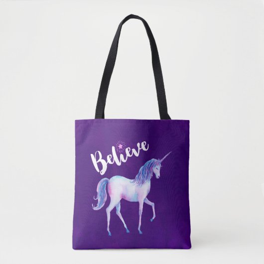 Tote Bag Croyez avec Unicorn dans les aquarelles pastel (Devant)