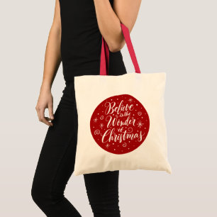 Tote Bag Croyez en l'étonnement de Noël Lettering Round