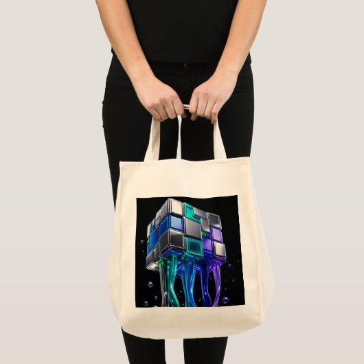 Tote Bag Cube de puzzle chrome futuriste (Devant (produit))