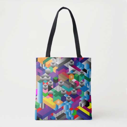 Tote Bag Cubes Isométriques 3D, Géométriques Sans Couleur. (Devant)