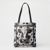 Tote Bag Cuir de vache noir et blanc aspect fourrure (Devant)