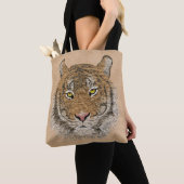Tote Bag Cuir Et Tigre Beige (De près)