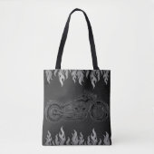 Tote Bag Cuir noir flammes d'argent feu chaud moto (Devant)