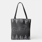 Tote Bag Cuir noir flammes d'argent feu chaud moto (Dos)