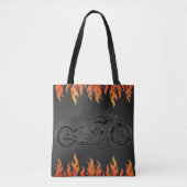 Tote Bag Cuir noir flammes orange feu chaud moto (Devant)