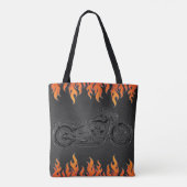 Tote Bag Cuir noir flammes orange feu chaud moto (Dos)