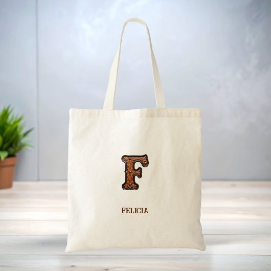 Tote Bag Cuir occidental travaillé Monogramme initial F