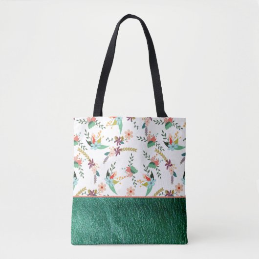 Tote Bag Cuir Vert Et Fleurs (Devant)