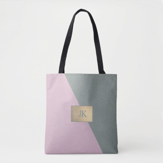 Tote Bag Cuir Vert Rose Élégant Monogramme   (Devant)