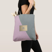 Tote Bag Cuir Vert Rose Élégant Monogramme   (De près)