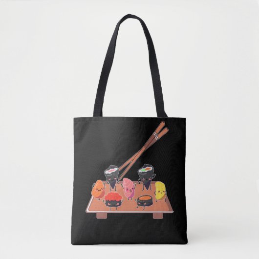 Tote Bag Cuisine japonaise Joyeux Sushi Dancing (Devant)