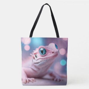 Tote Bag Cuisine Petit Lézard Rose aux Grands Yeux Bleus