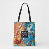 Tote Bag Cuivre et marbre bleu Fluid Art personnalisé (Devant)