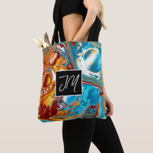 Tote Bag Cuivre et marbre bleu Fluid Art personnalisé