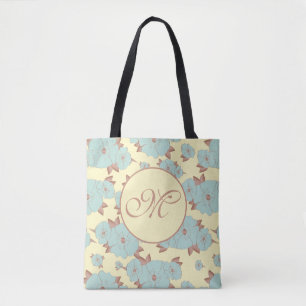 Tote Bag Cuivre Pale Turquoise Floral sur Pastel jaune