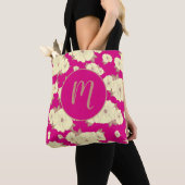 Tote Bag Cuivre Pastel Floral Jaune sur Fuchsia rose (De près)