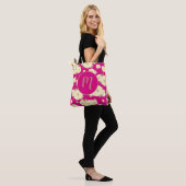 Tote Bag Cuivre Pastel Floral Jaune sur Fuchsia rose (Sur le modèle)