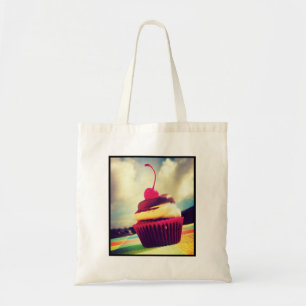 Tote Bag Cupcake coloré avec cerise sur le dessus