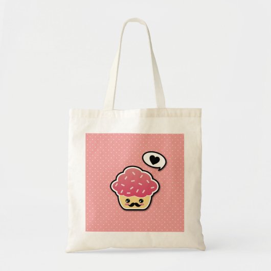 Tote Bag Cupcake rose Kawaii avec Moustache (Devant)