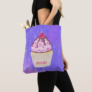 Tote Bag Cupcake sucré avec framboise sur le dessus