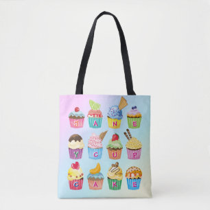 Tote Bag Cupcakes Ajoutez Votre Nom Monogramme Gâteaux Déli