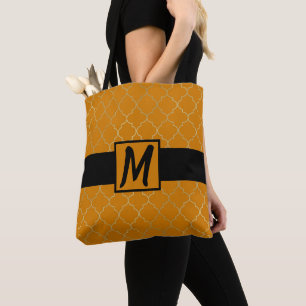 Tote Bag Curcuma Jaune & Or Monogramme Quatrefeuille