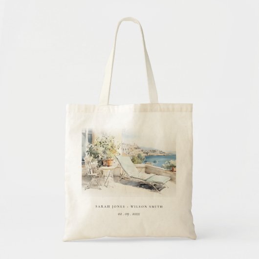 Tote Bag Curfu Grèce Mariage de paysage aquarelle (Devant)