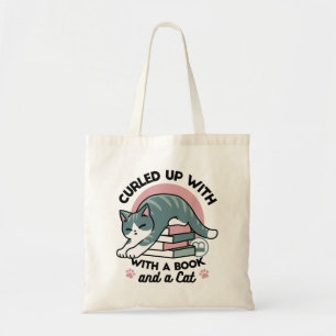 Tote Bag Curieux avec un livre et un chat - Lecture confort