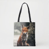 Tote Bag Curieux Big Red et White Fox assis dans la nature (Devant)
