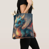 Tote Bag Curieux Dragon Bleu Chibi (De près)