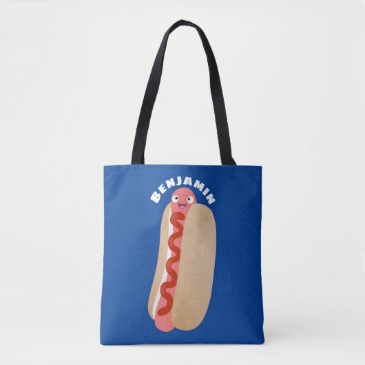 Tote Bag Curieux hot dog Weiner dessin animé (Devant)