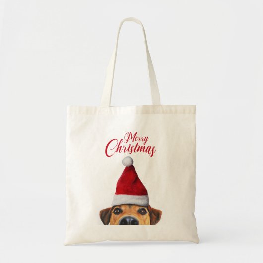 Tote Bag Curieux mignon chien drôle avec chapeau de Père No (Devant)