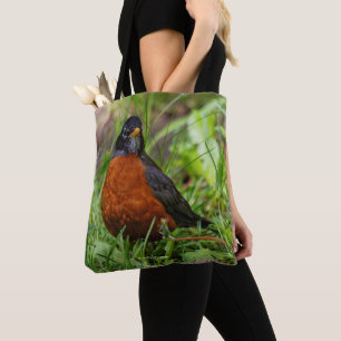 Tote Bag Curieux oiseau-chanteur américain Robin dans l'her
