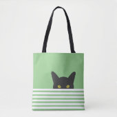 Tote Bag Curieux Peeking noir Chat Vert bande (Devant)