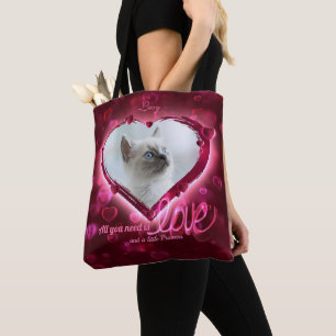 Tote Bag Custom 2 Photo, Pet Love Hommage Coeurs de néon ro