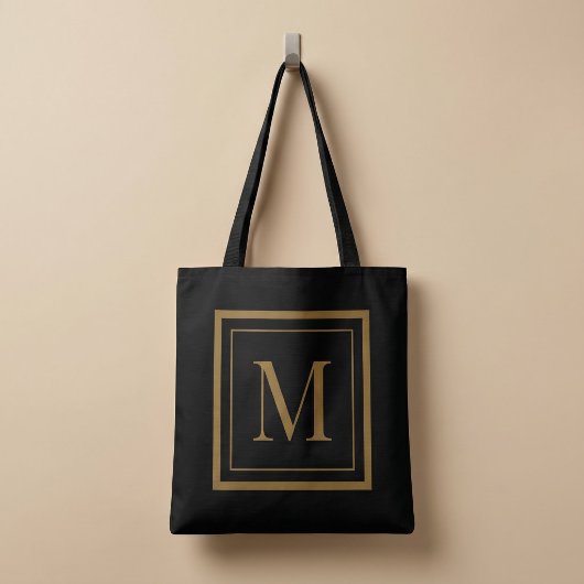 Tote Bag Custom Black & Gold Framed Monogram