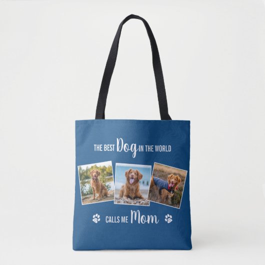 Tote Bag Custom Chien Mom Blue Photo Collage (Devant)