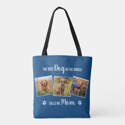 Tote Bag Custom Chien Mom Blue Photo Collage (Dos)