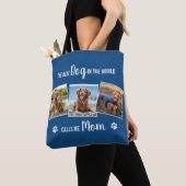 Tote Bag Custom Chien Mom Blue Photo Collage (De près)