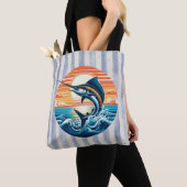 Tote Bag Custom Coastal/nautical/beach marlin sunset (De près)