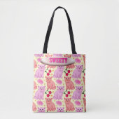 Tote Bag Custom Cute Cat Cherry Floral Pattern (Devant)