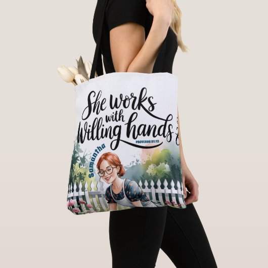 Tote Bag Custom Elle travaille avec les mains de volonté Ch (De près)