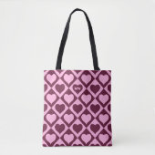 Tote Bag Custom Heart Checkerboard Pattern Bordeaux Pink -  (Devant)