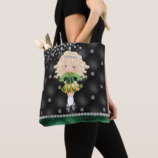 Tote Bag Custom Irish Dance Blond Girl Green, Noir (De près)