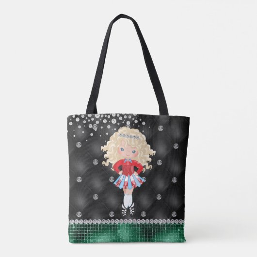 Tote Bag Custom Irish Dance Blond Girl Green, Noir (Dos)