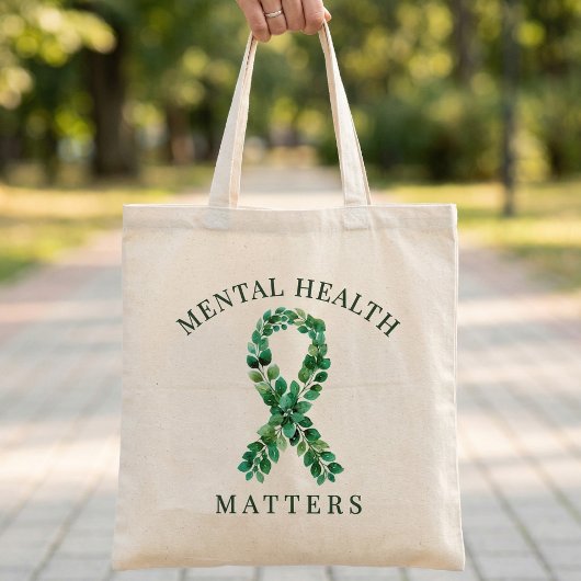 Tote Bag Custom Mental Health Matters Quote Green Ribbon 